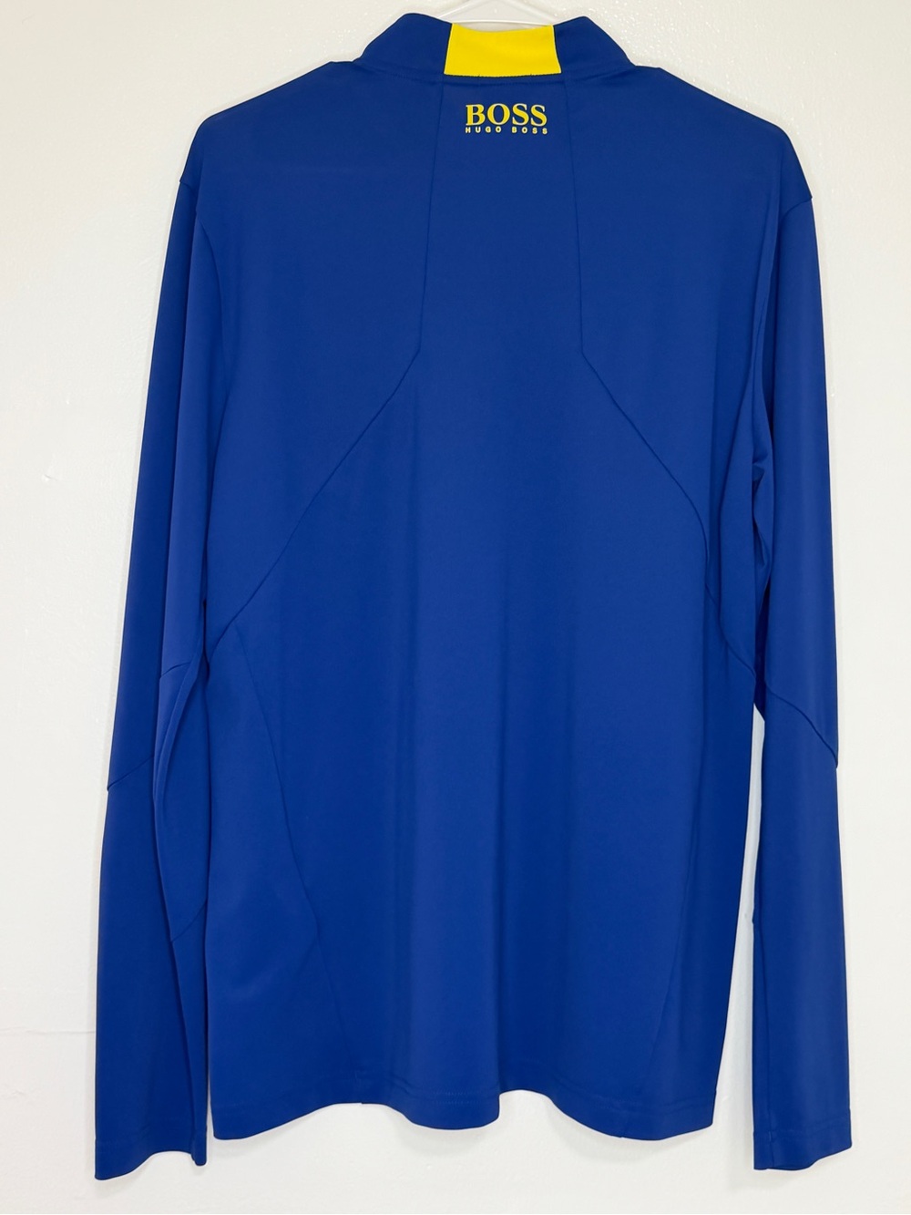 BOSS Hugo Boss Men’s Quarter Zip Pullover Blue Yellow - Picture 2 of 5